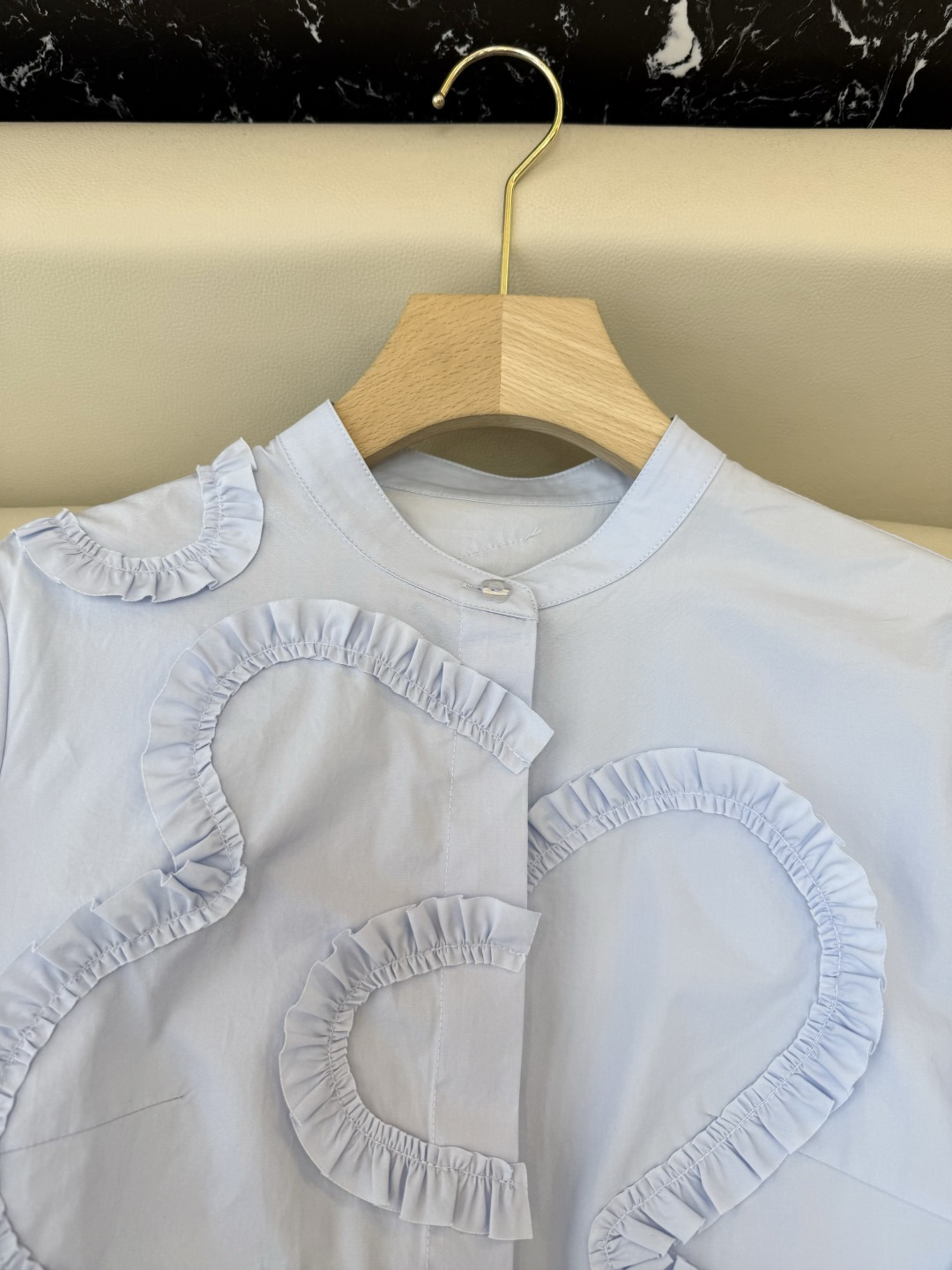 AD051#长袖衬衫‼️立体盘花木耳边 长袖衬衫 粉色 蓝色 白色 SML