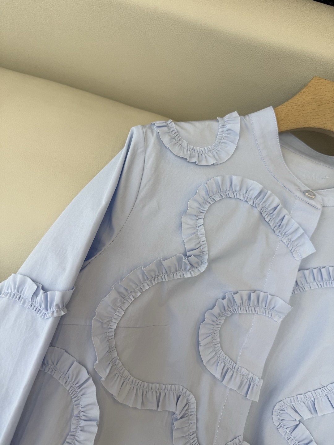 AD051#长袖衬衫‼️立体盘花木耳边 长袖衬衫 粉色 蓝色 白色 SML