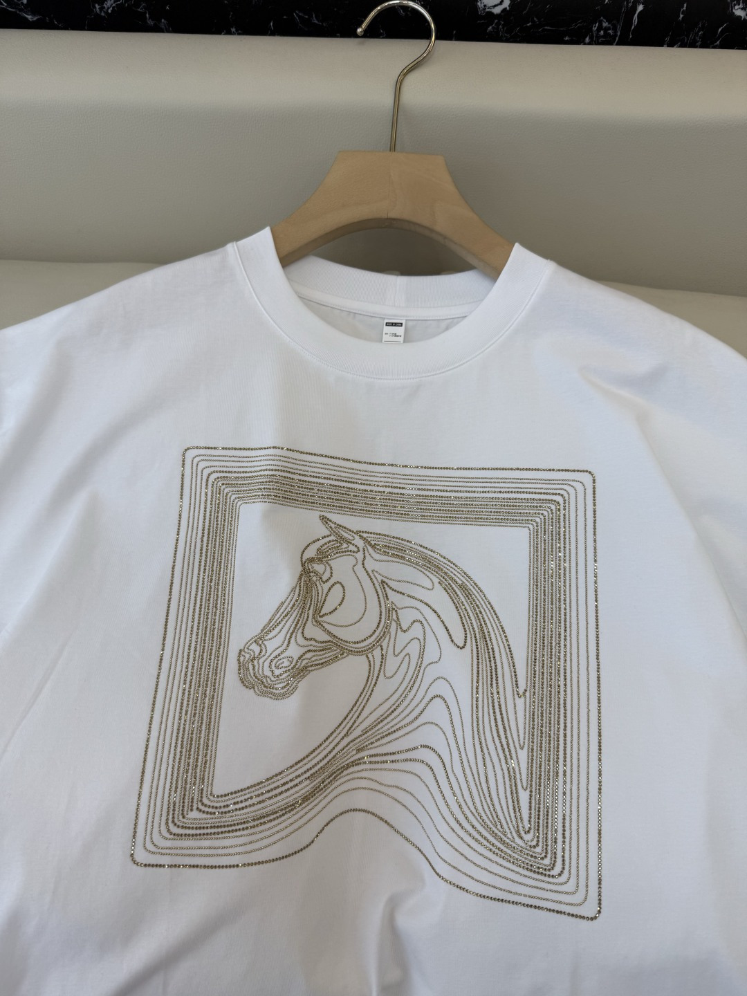 AD022#短袖T恤‼️手工钉珠 绣马 短袖T恤 白色 黑色 粉色 灰色 MLXL
