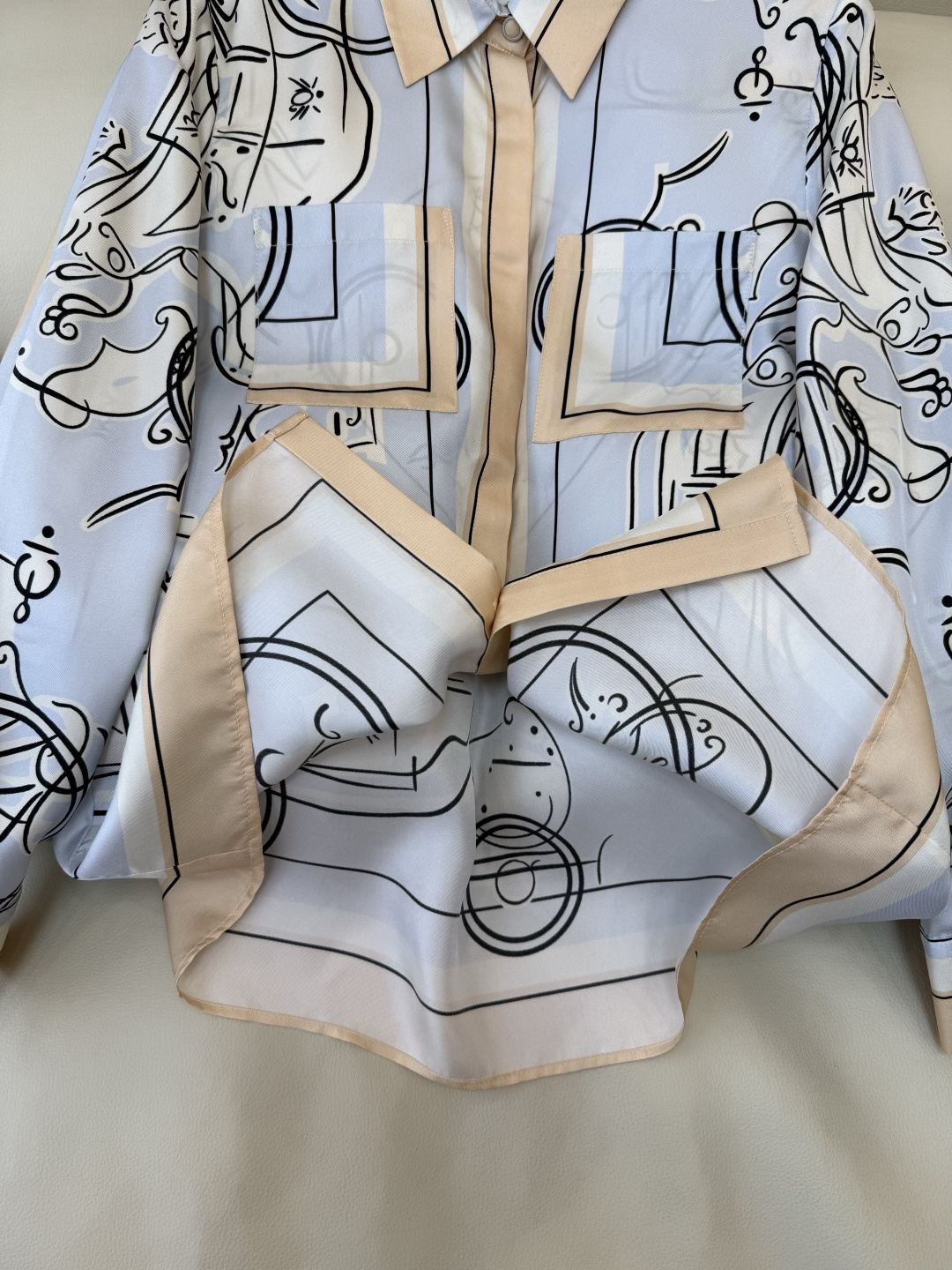 H32606#新款衬衫💕H家 爱马仕 定位印花 100%斜纹真丝印花长袖衬衫 四色 SMLXL