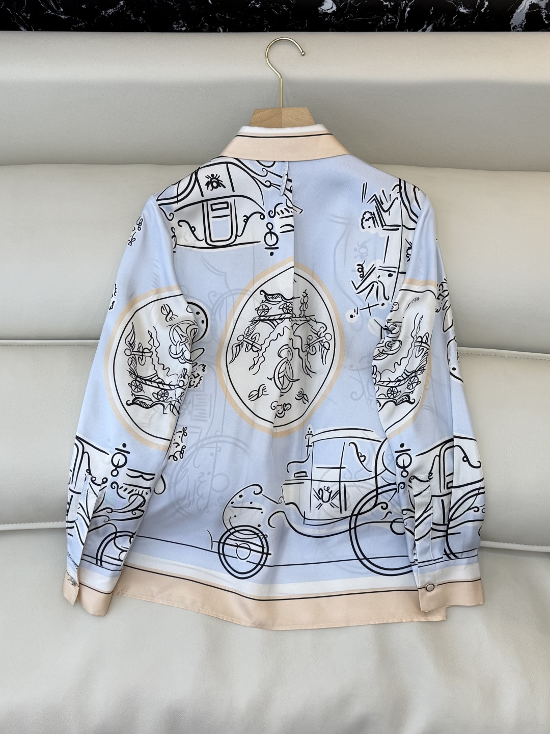 H32605+H32606#新款套装💕H家 爱马仕 真丝印花长袖衬衫➕真丝印花七分裤 套装 SMLX L