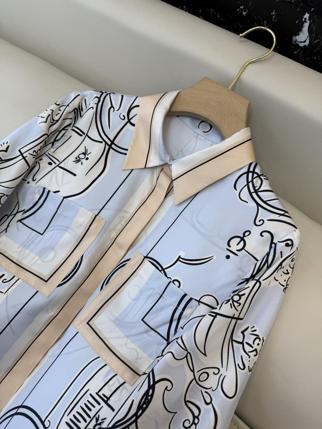 H32605+H32606#新款套装💕H家 爱马仕 真丝印花长袖衬衫➕真丝印花七分裤 套装 SMLX L