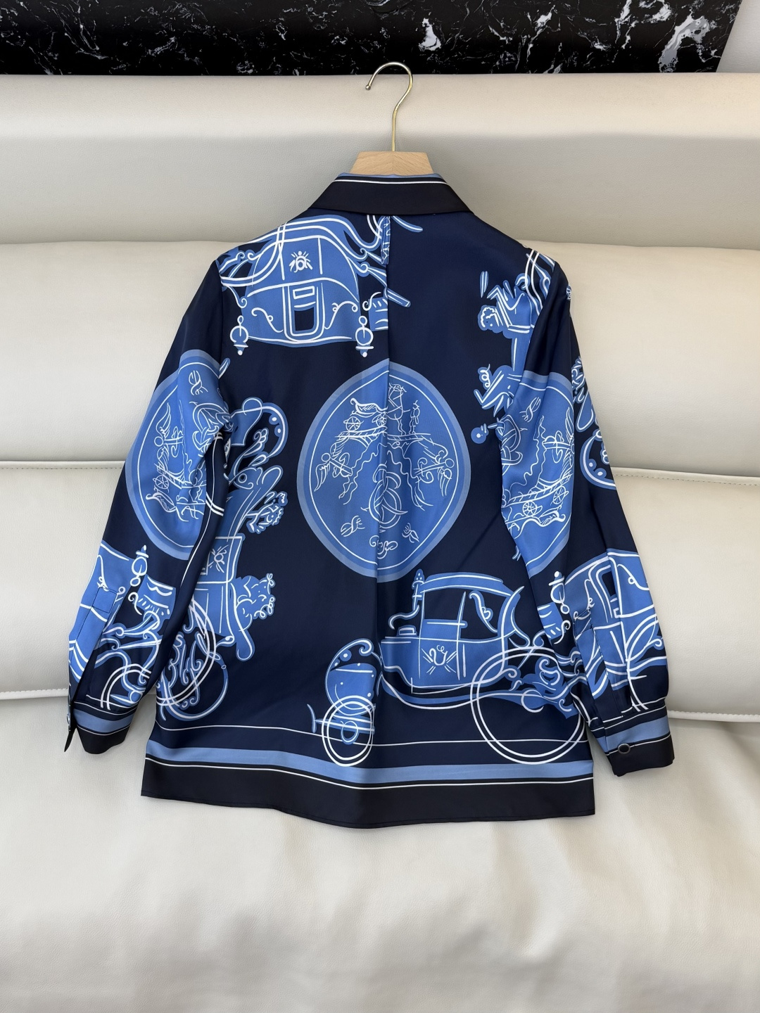 H32606#新款衬衫💕H家 爱马仕 定位印花 100%斜纹真丝印花长袖衬衫 四色 SMLXL