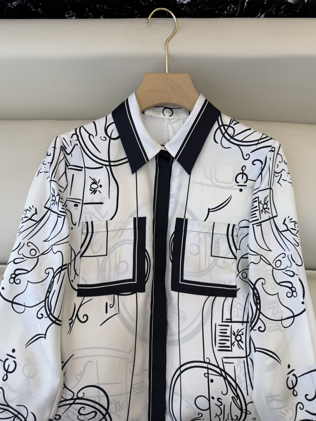 H32605+H32606#新款套装💕H家 爱马仕 真丝印花长袖衬衫➕真丝印花七分裤 套装 SMLX L