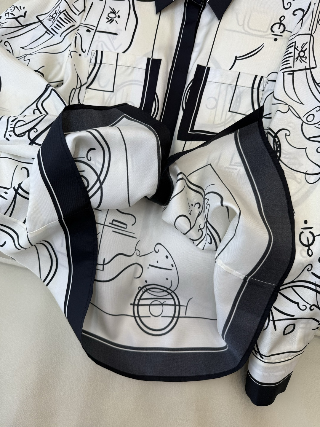 H32606#新款衬衫💕H家 爱马仕 定位印花 100%斜纹真丝印花长袖衬衫 四色 SMLXL