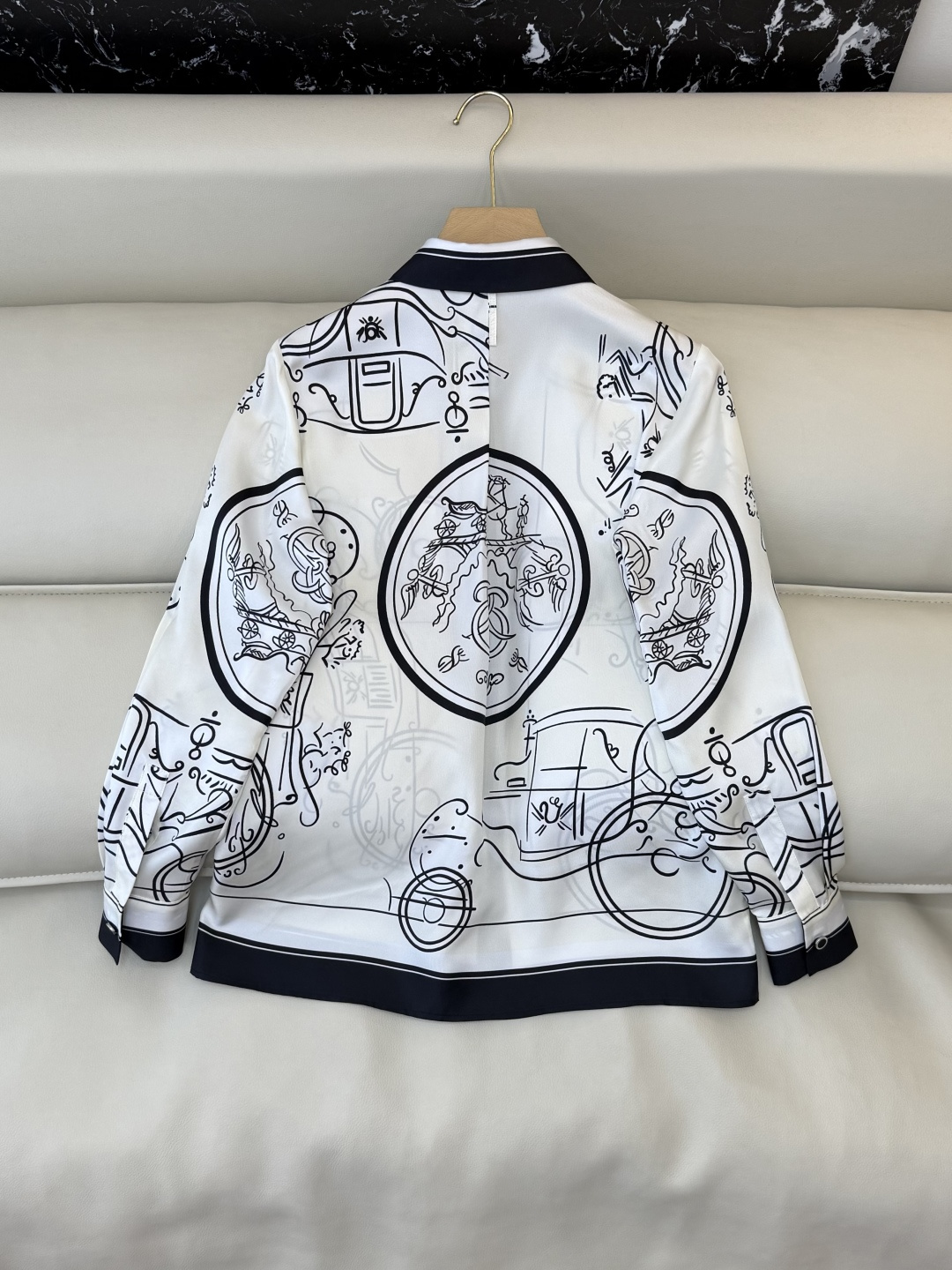 H32606#新款衬衫💕H家 爱马仕 定位印花 100%斜纹真丝印花长袖衬衫 四色 SMLXL