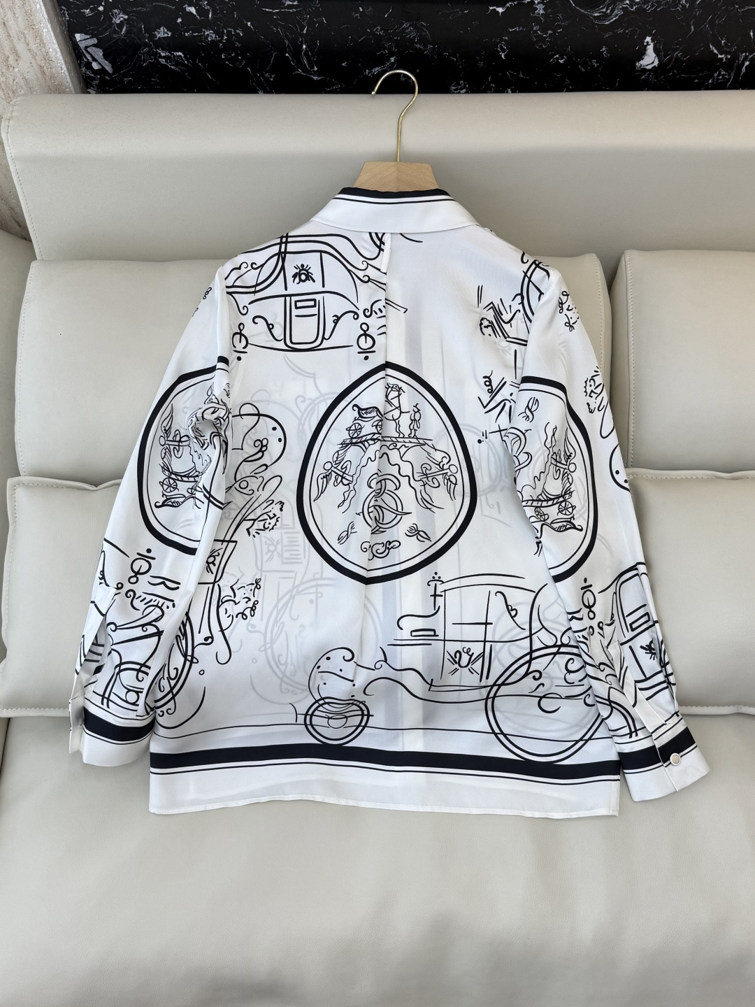 H32606#新款衬衫💕H家 爱马仕 定位印花 100%斜纹真丝印花长袖衬衫 四色 SMLXL