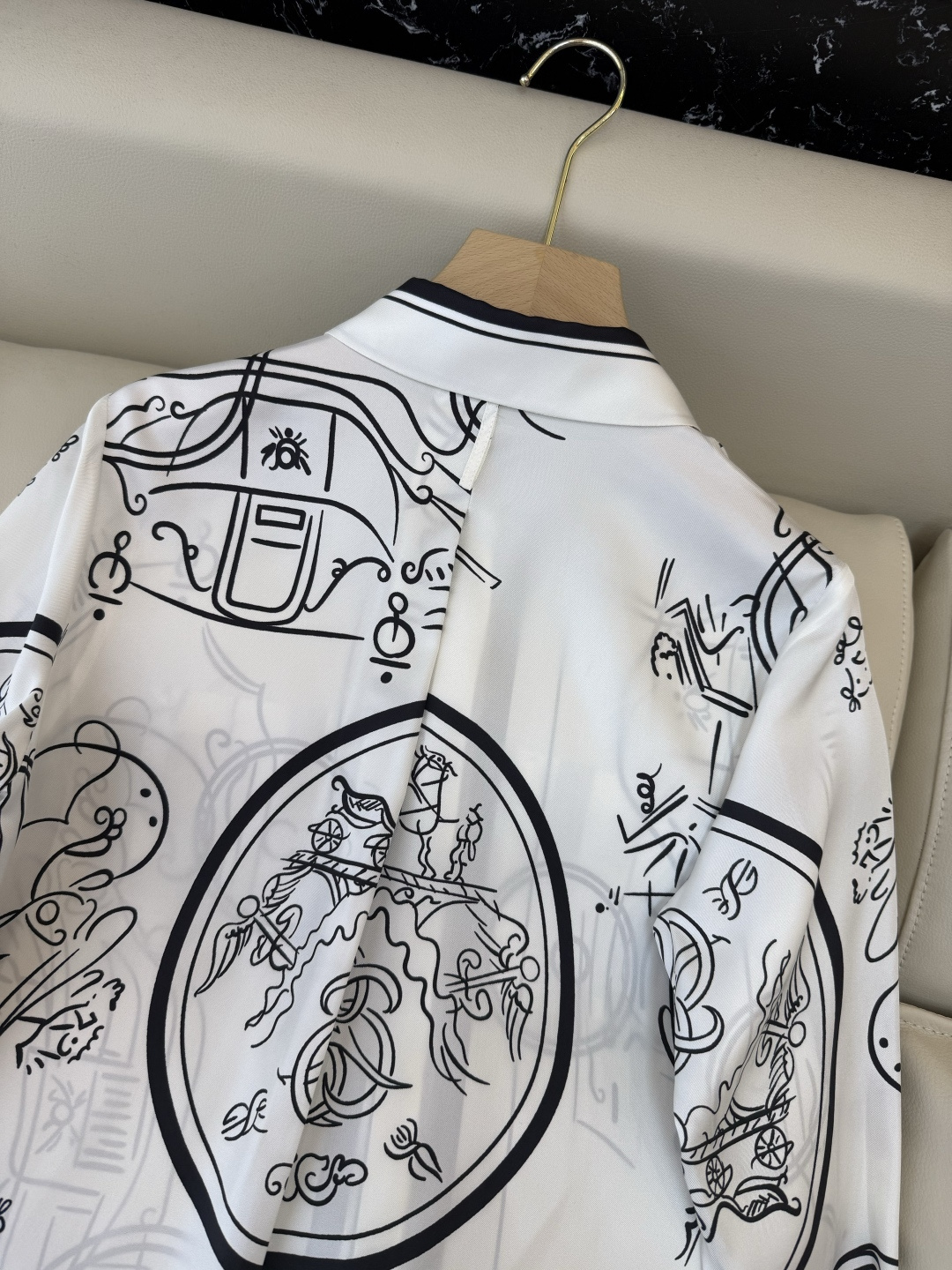 H32606#新款衬衫💕H家 爱马仕 定位印花 100%斜纹真丝印花长袖衬衫 四色 SMLXL