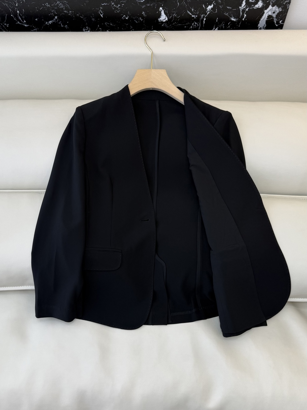 MT006#新款外套💕theory 极简风 无领 一粒扣 长袖西装 白色 黑色 M L XL