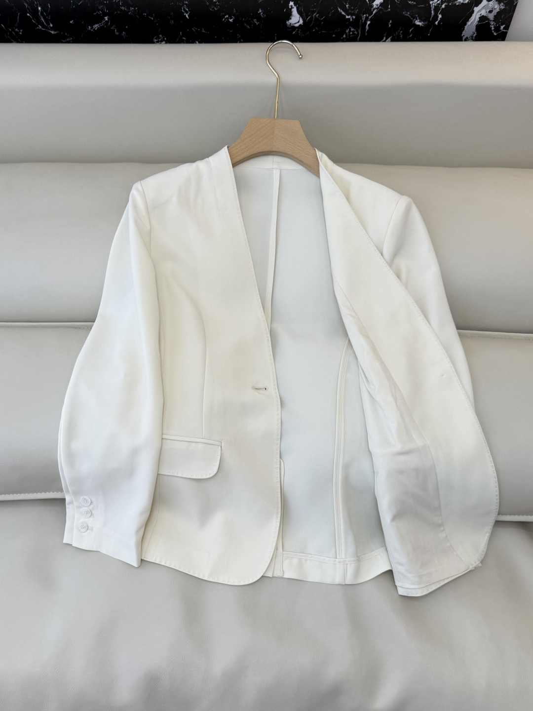 MT006#新款外套💕theory 极简风 无领 一粒扣 长袖西装 白色 黑色 M L XL