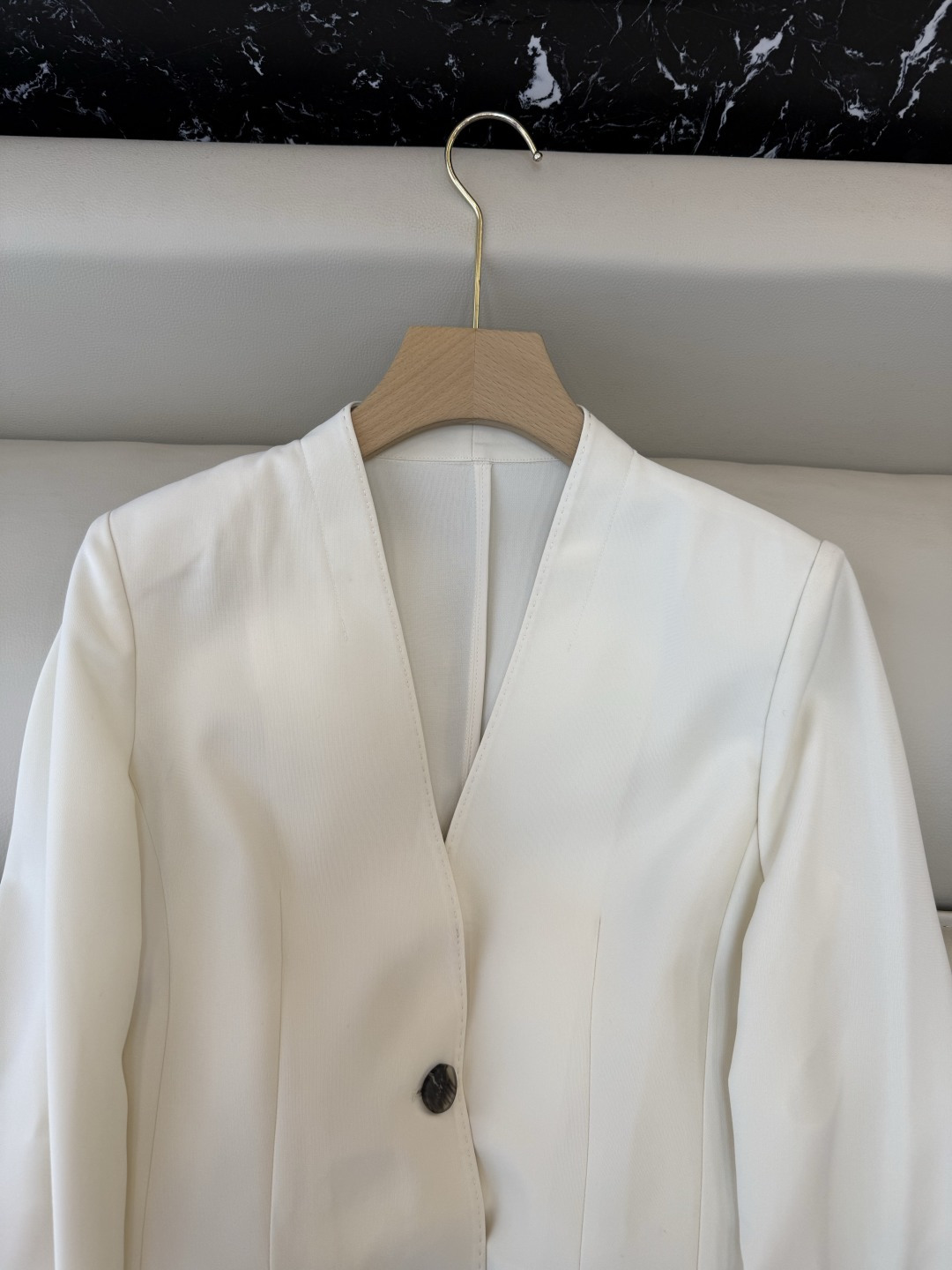 MT006#新款外套💕theory 极简风 无领 一粒扣 长袖西装 白色 黑色 M L XL
