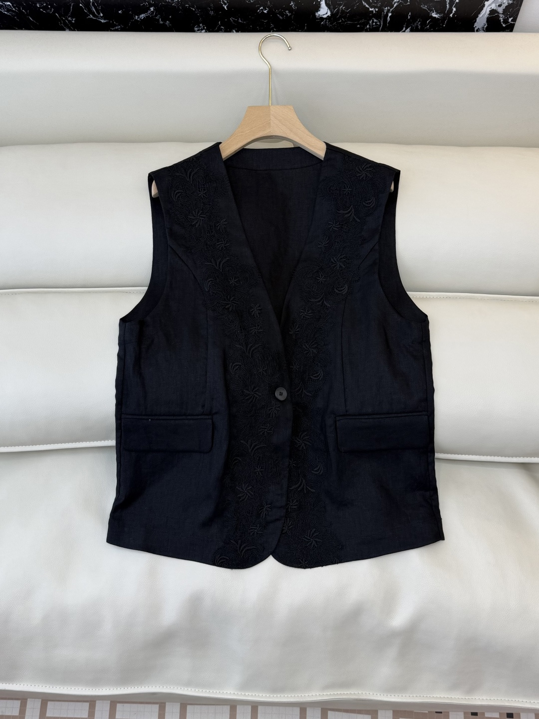 MT007#新款套装💕100% 亚麻绣花马甲➕亚麻长半裙套装 黑色 M L