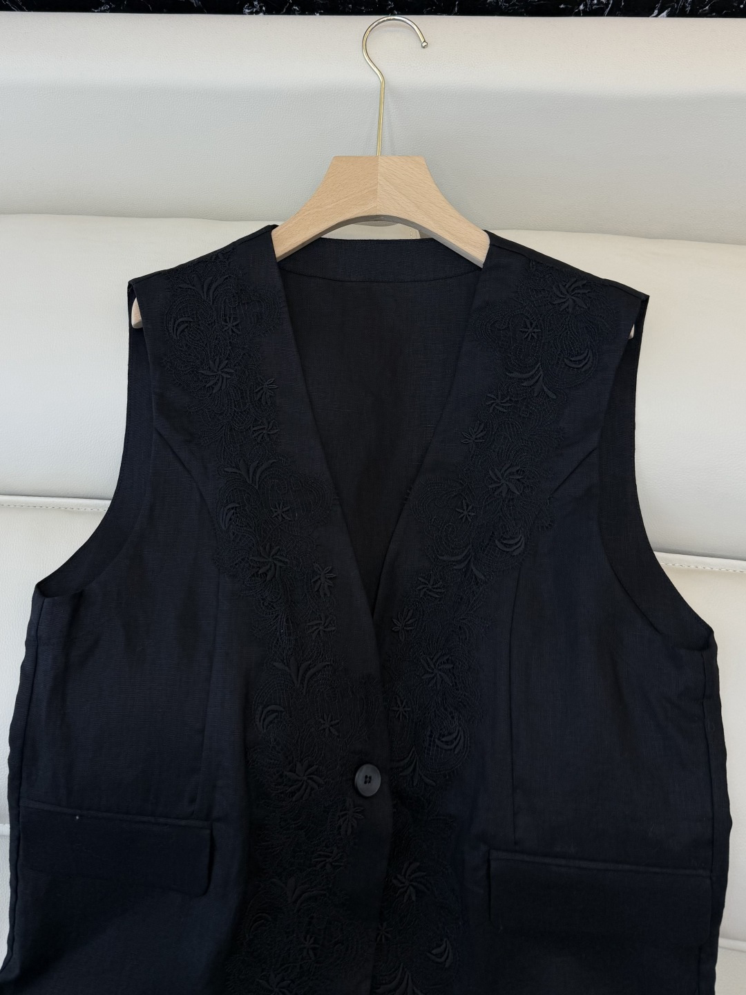 MT007#新款套装💕100% 亚麻绣花马甲➕亚麻长半裙套装 黑色 M L