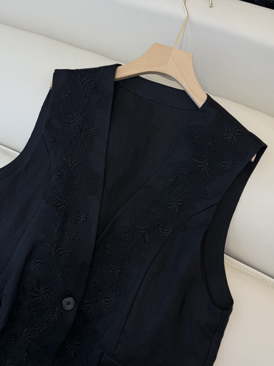 MT007#新款套装💕100% 亚麻绣花马甲➕亚麻长半裙套装 黑色 M L