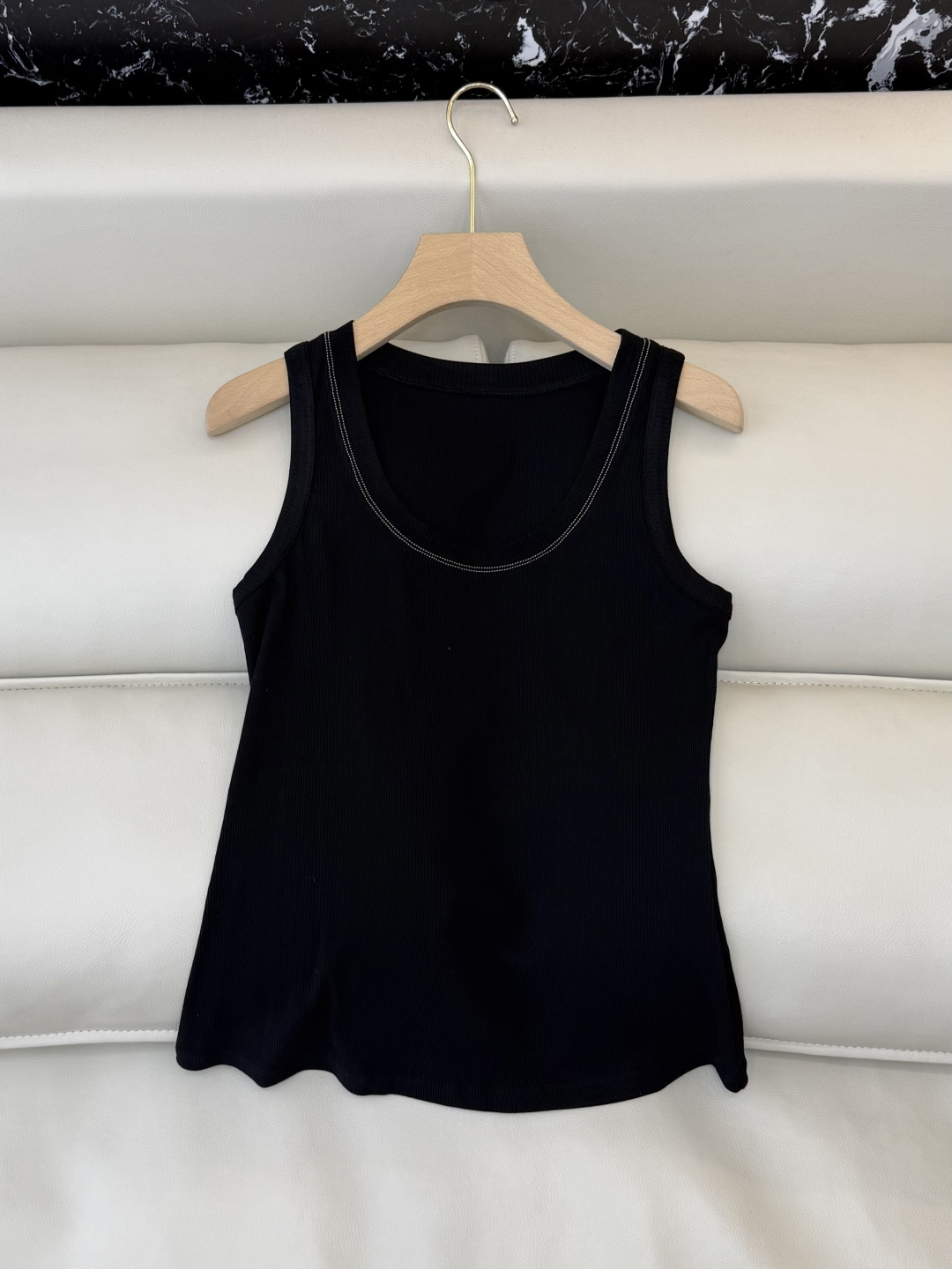 LZ26003#新款T恤💕BC 最新款背心针织链条T恤 黑色 白色 SML