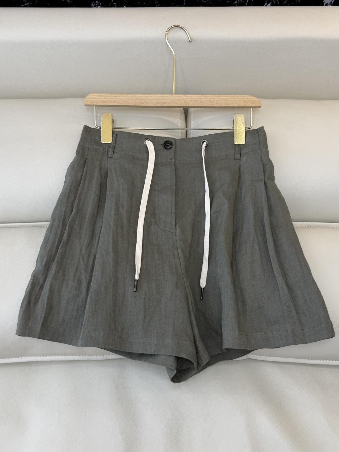 LZ26002#新款套装💕BC 100% 亚麻 长袖衬衫➕短裤套装 深墨绿 杏色 SML