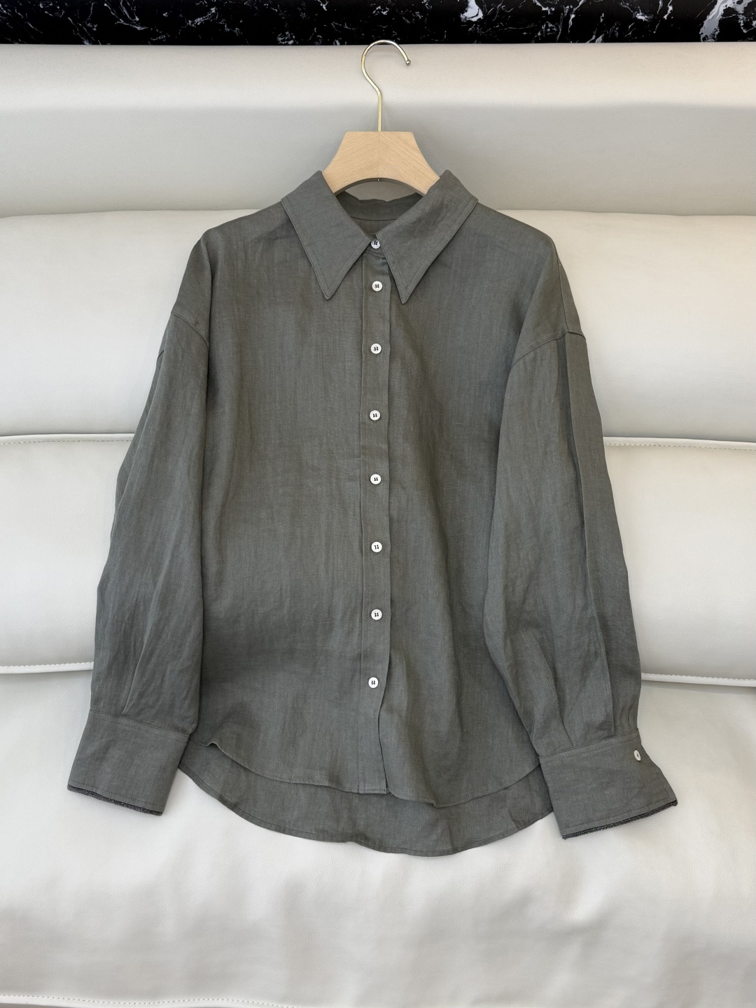 LZ26002#新款套装💕BC 100% 亚麻 长袖衬衫➕短裤套装 深墨绿 杏色 SML