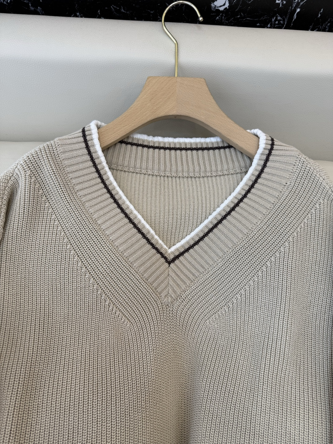 LZM26005#新款毛衣💕BC 最新款 V领100% 棉 长袖拼接 针织 白色 杏色 SML