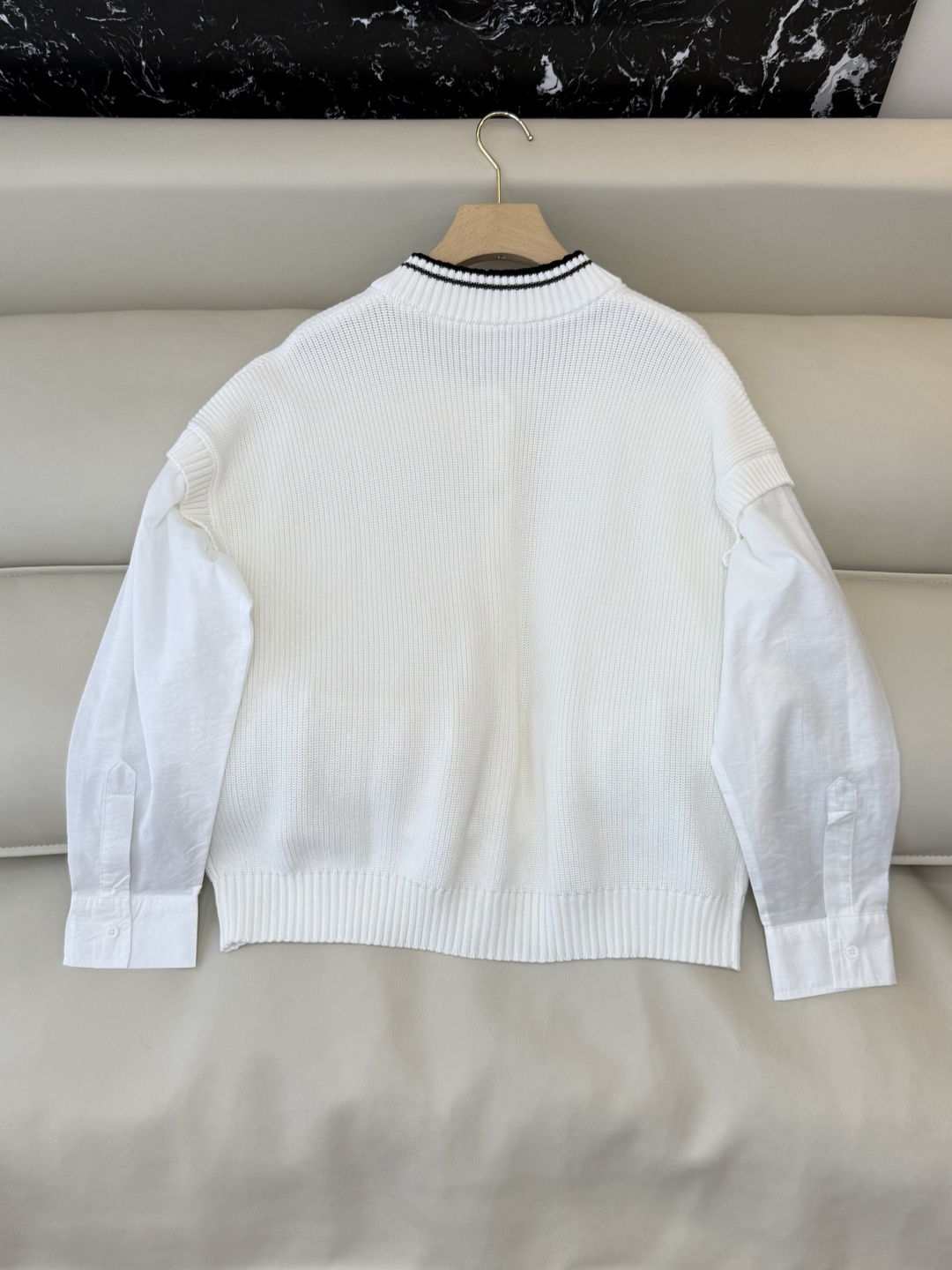 LZM26005-1#新款毛衣💕BC 最新款 V领100% 棉 长袖拼接 开衫针织 白色 杏色 SML