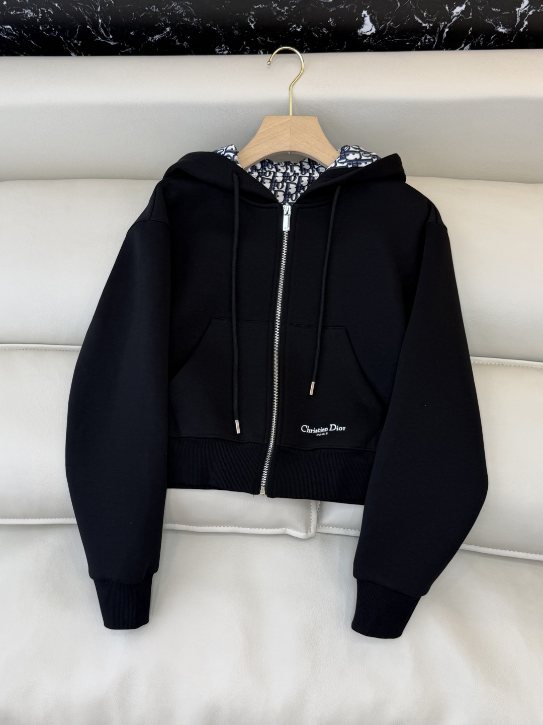 CX0178#新款套装💕Dior 老花logo 拉链卫衣外套➕长裤套装 灰色 黑色 SML