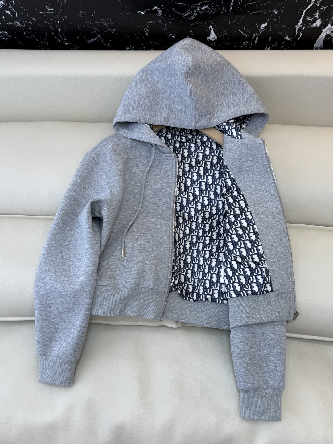 CX0178#新款套装💕Dior 老花logo 拉链卫衣外套➕长裤套装 灰色 黑色 SML