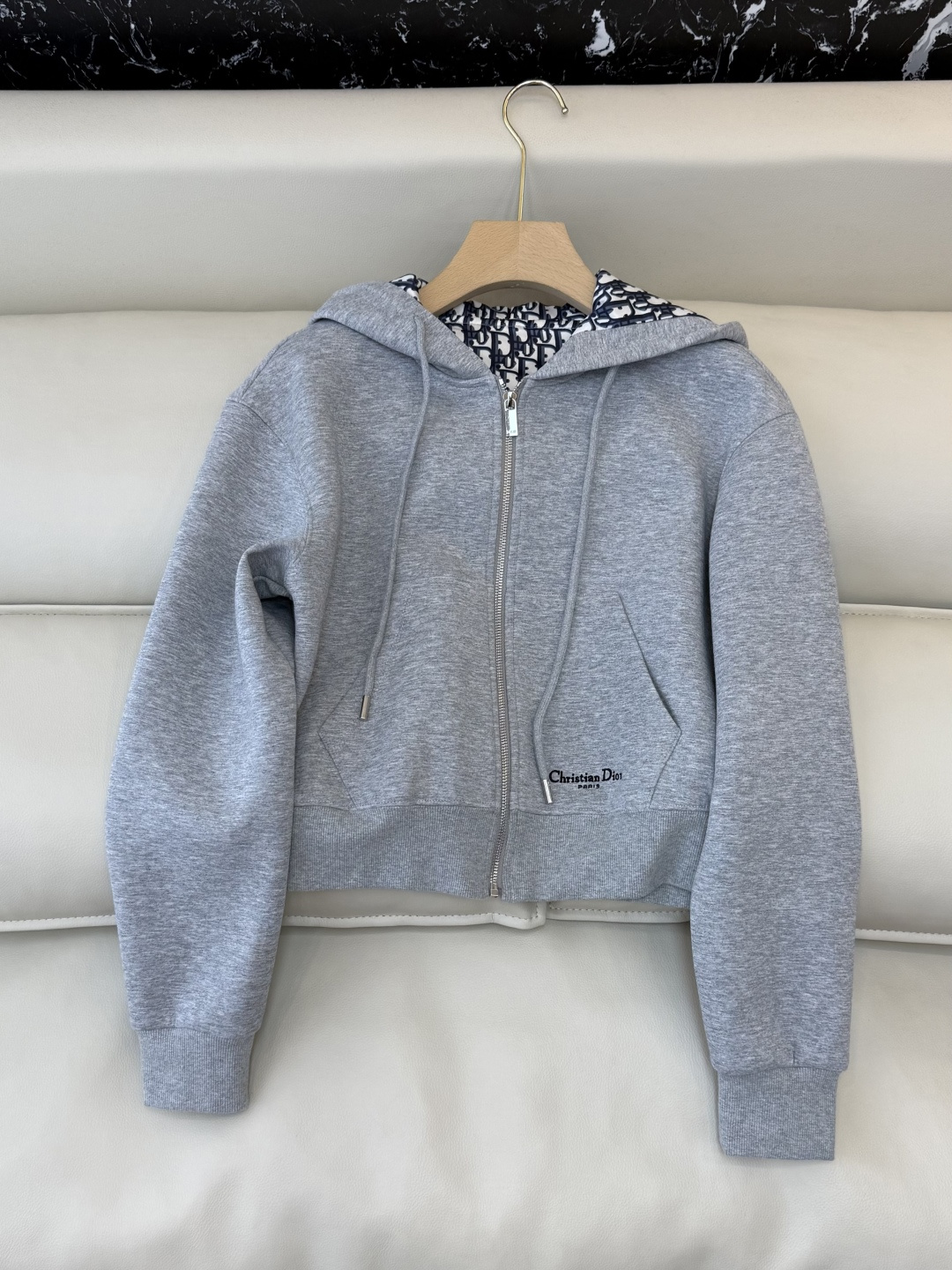 CX0178#新款套装💕Dior 老花logo 拉链卫衣外套➕长裤套装 灰色 黑色 SML