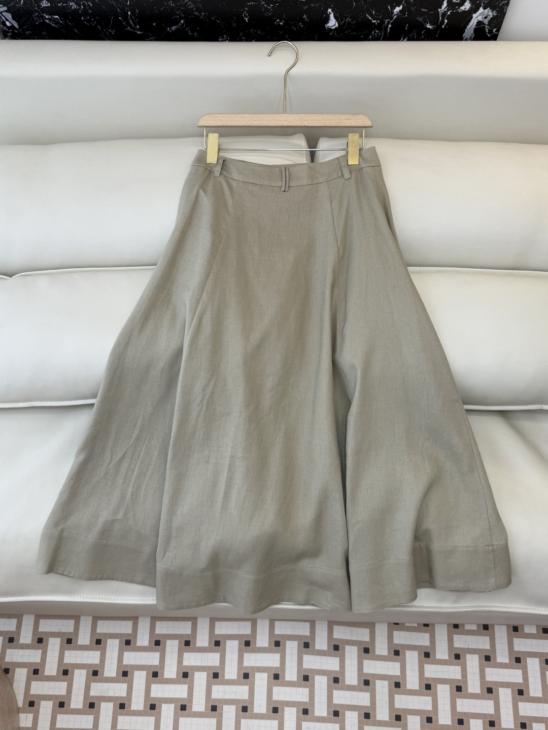 LZ26009#新款半裙💕BC 28%亚麻 大摆长半裙 白色 杏色 SM L