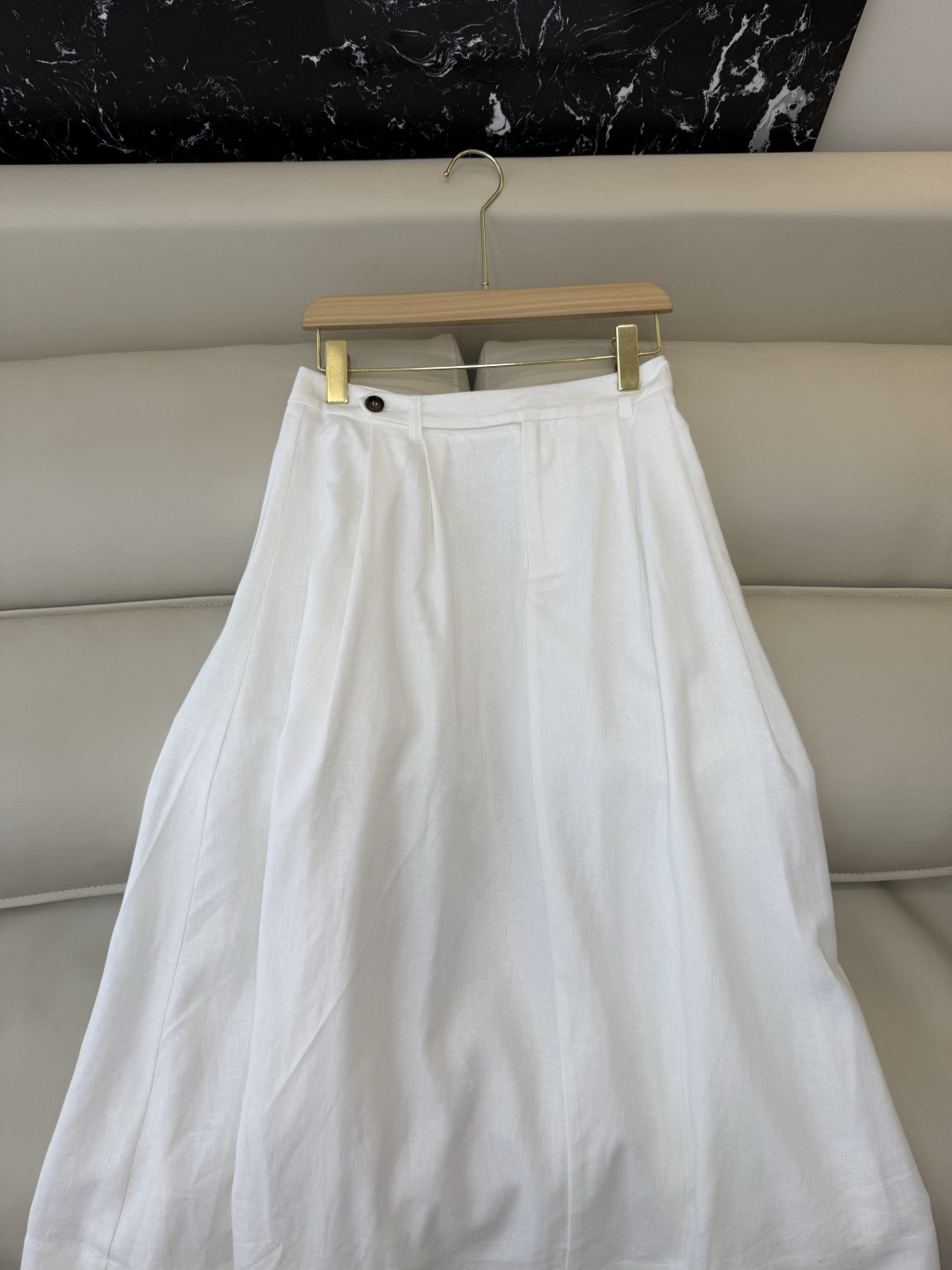 LZ26009#新款半裙💕BC 28%亚麻 大摆长半裙 白色 杏色 SM L