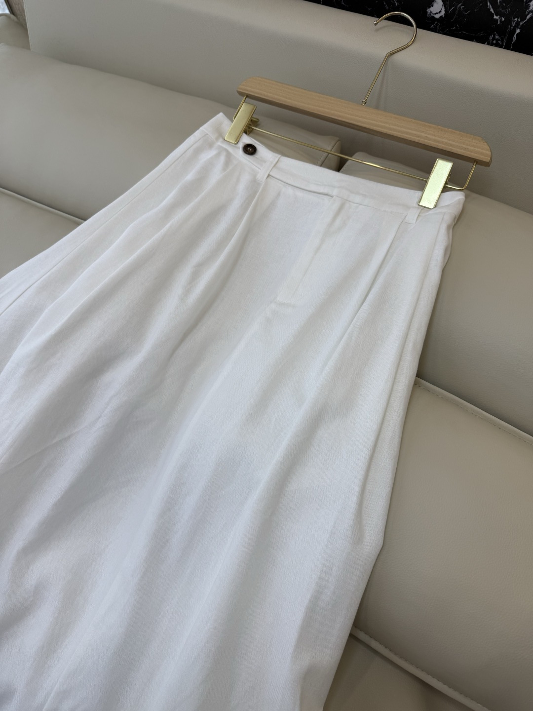 LZ26009#新款半裙💕BC 28%亚麻 大摆长半裙 白色 杏色 SM L