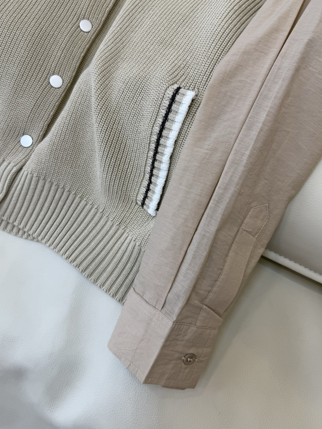 LZM26005-1#新款毛衣💕BC 最新款 V领100% 棉 长袖拼接 开衫针织 白色 杏色 SML