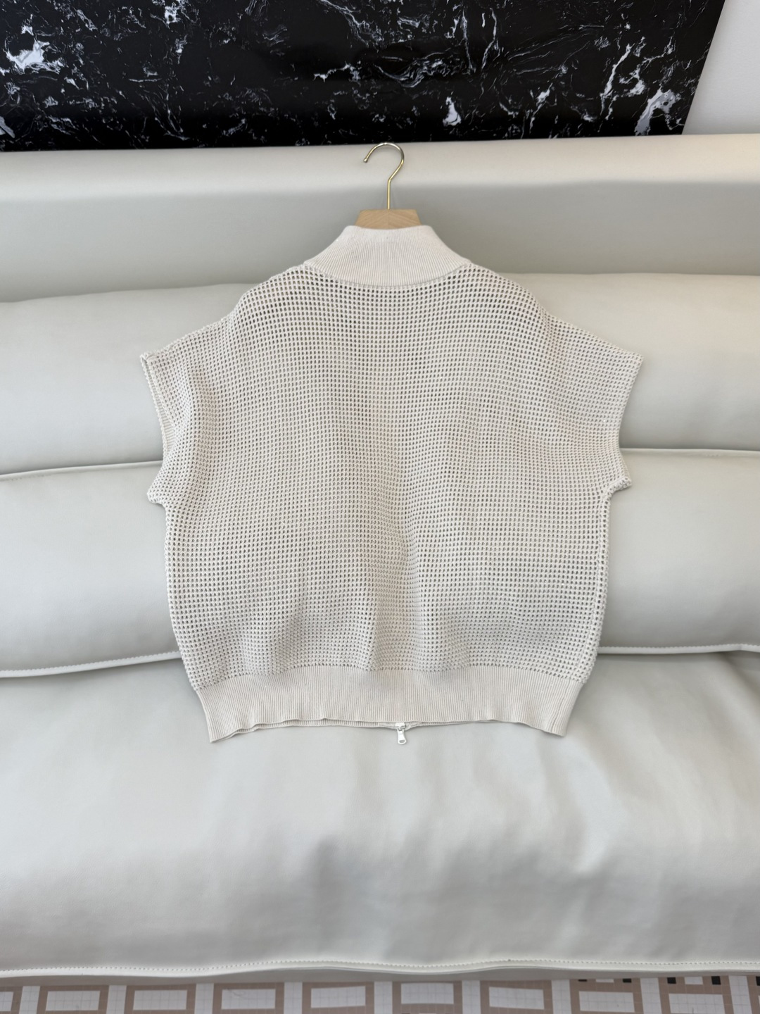 LZM26003#新款针织衫💕BC 最新款短袖拉链镂空设计针织 米色 SML