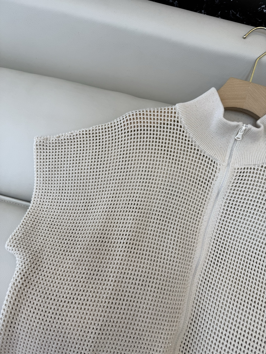 LZM26003#新款针织衫💕BC 最新款短袖拉链镂空设计针织 米色 SML