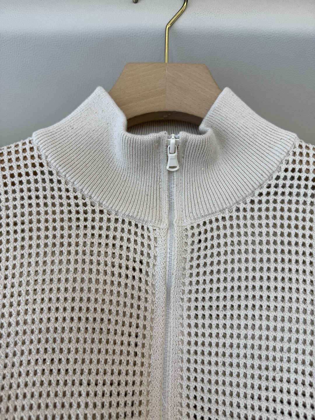 LZM26003#新款针织衫💕BC 最新款短袖拉链镂空设计针织 米色 SML