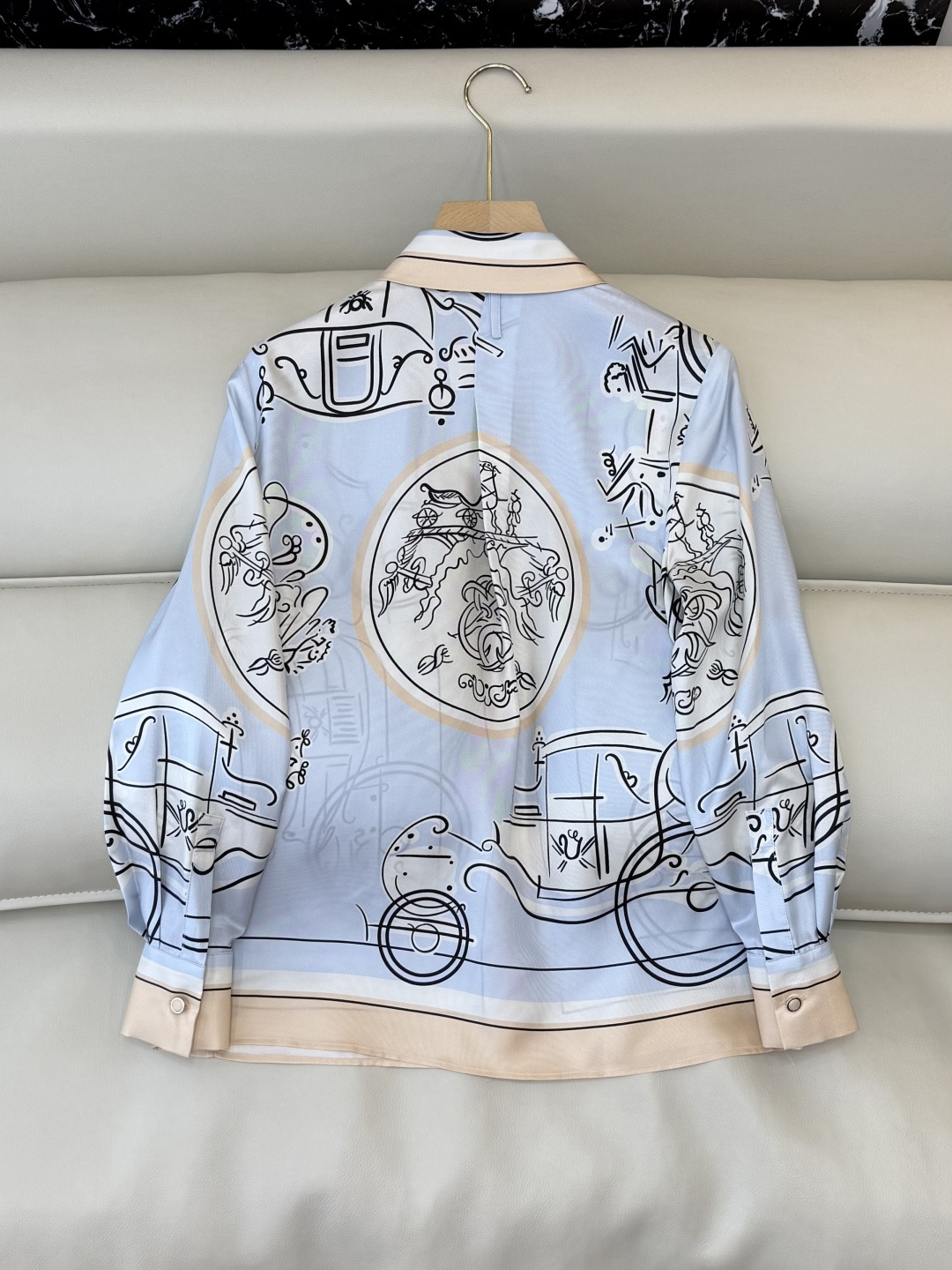 BS1079#新款衬衫💕H家 爱马仕 真丝定位印花长袖衬衫 蓝色 36-42