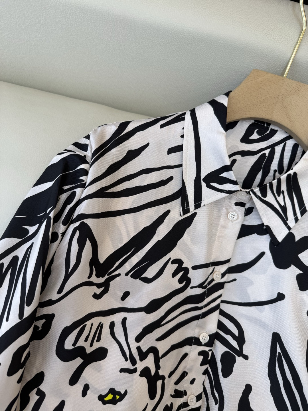 BS1058#新款衬衫💕Max mara 斑马纹 100% 斜纹真丝印花长袖衬衫 36-42