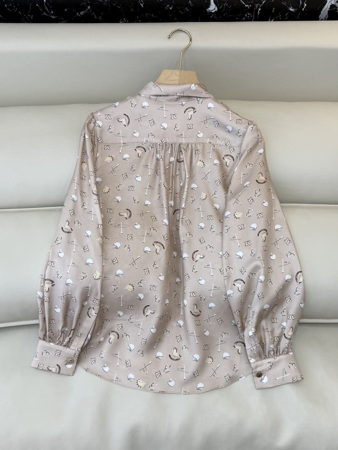 BS1076#新款衬衫💕Max 1100% 真丝斜纹印花 长袖蝴蝶结印花衬衫 红色 杏色 36-42