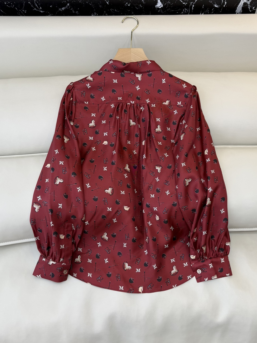 BS1076#新款衬衫💕Max 1100% 真丝斜纹印花 长袖蝴蝶结印花衬衫 红色 杏色 36-42