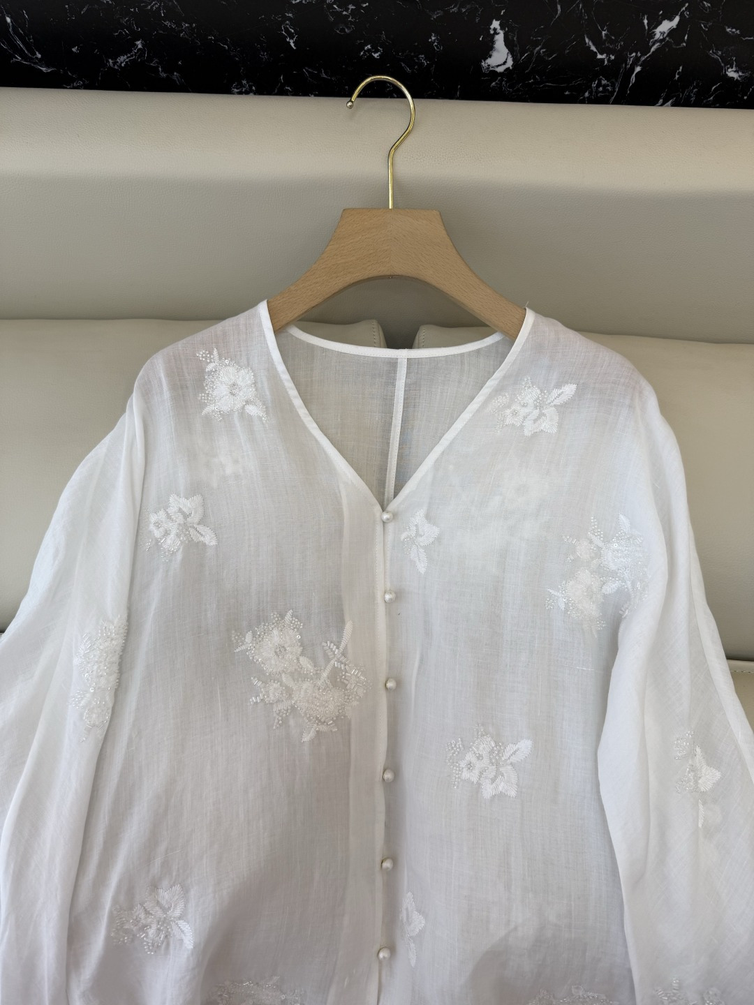 SY010#新款衬衫‼️zimm* 100%亚麻 珠片刺绣上衣 白色 藏青色 SMLXL