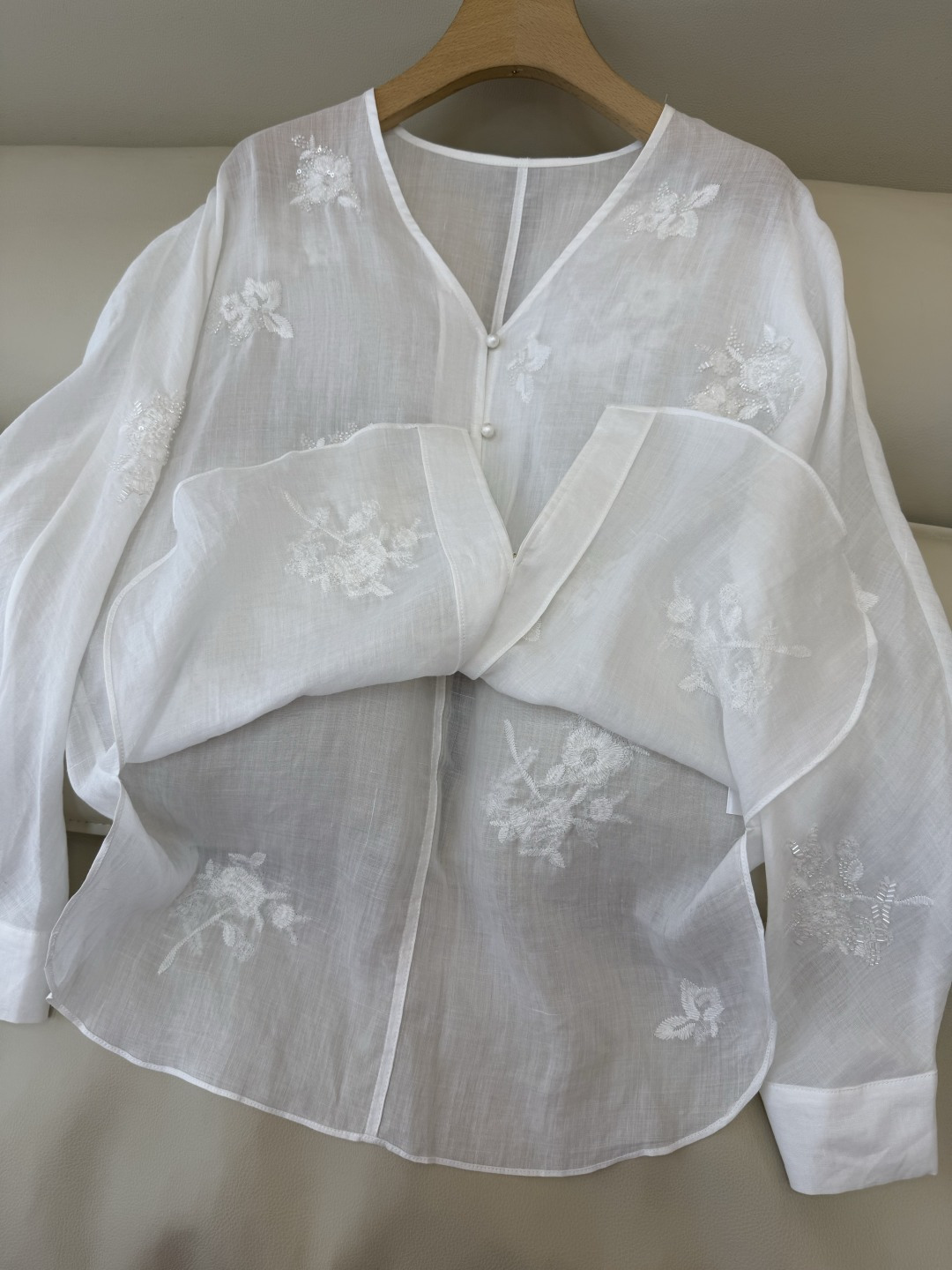 SY010#新款衬衫‼️zimm* 100%亚麻 珠片刺绣上衣 白色 藏青色 SMLXL