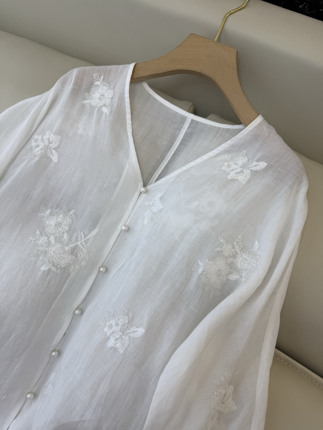 SY010#新款衬衫‼️zimm* 100%亚麻 珠片刺绣上衣 白色 藏青色 SMLXL