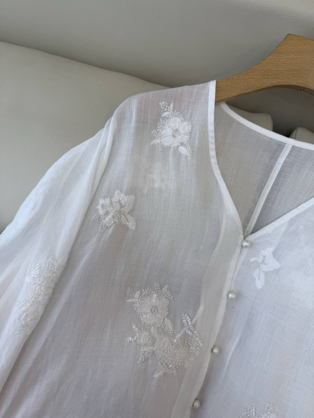 SY010#新款衬衫‼️zimm* 100%亚麻 珠片刺绣上衣 白色 藏青色 SMLXL