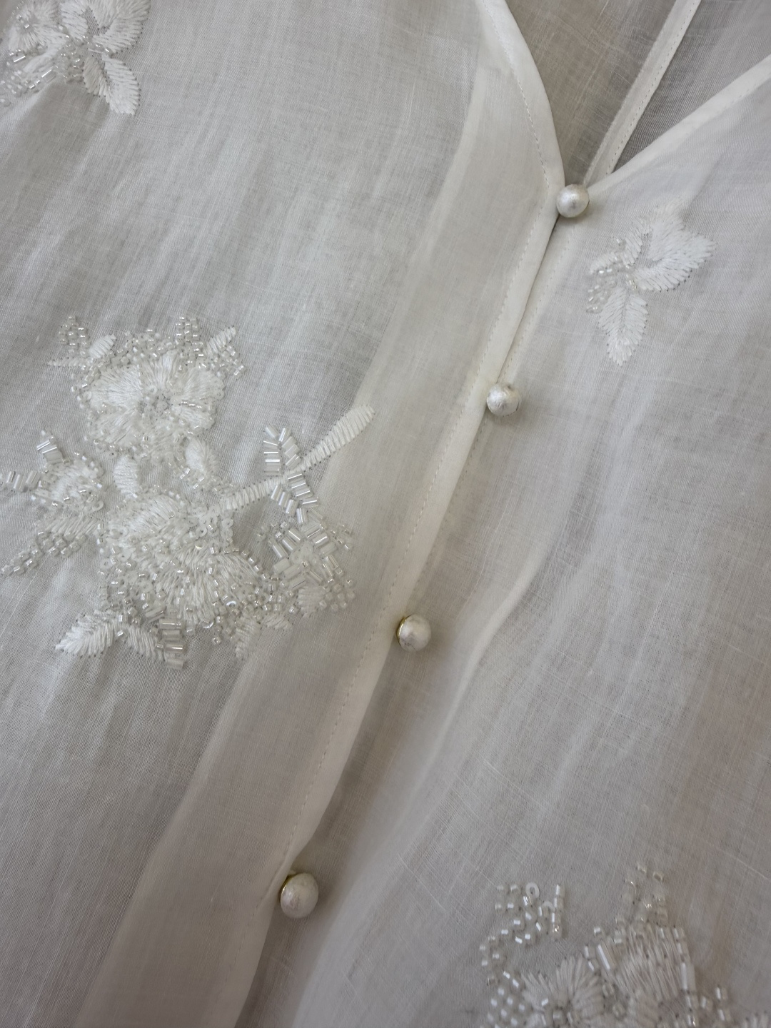 SY010#新款衬衫‼️zimm* 100%亚麻 珠片刺绣上衣 白色 藏青色 SMLXL