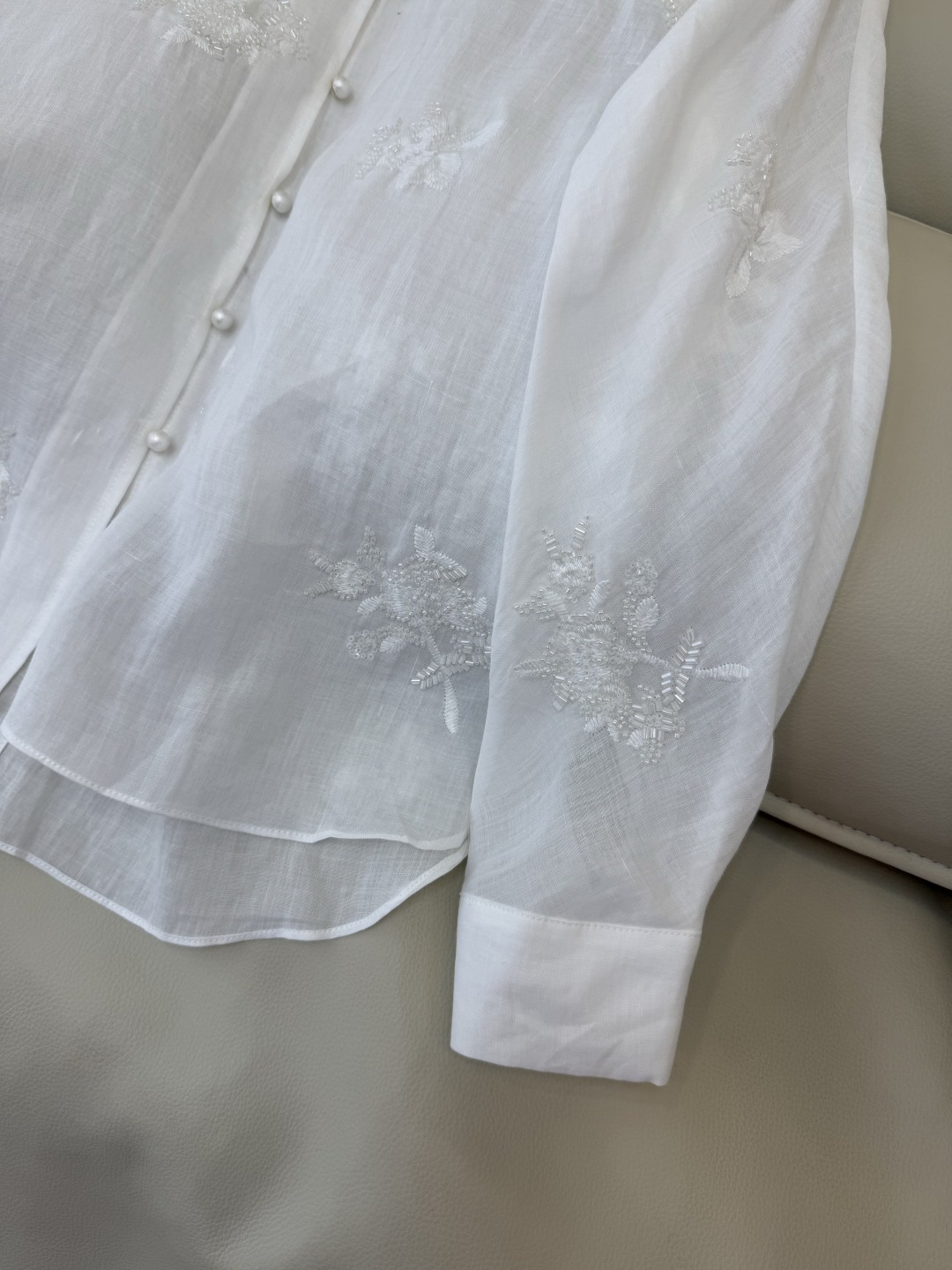 SY010#新款衬衫‼️zimm* 100%亚麻 珠片刺绣上衣 白色 藏青色 SMLXL