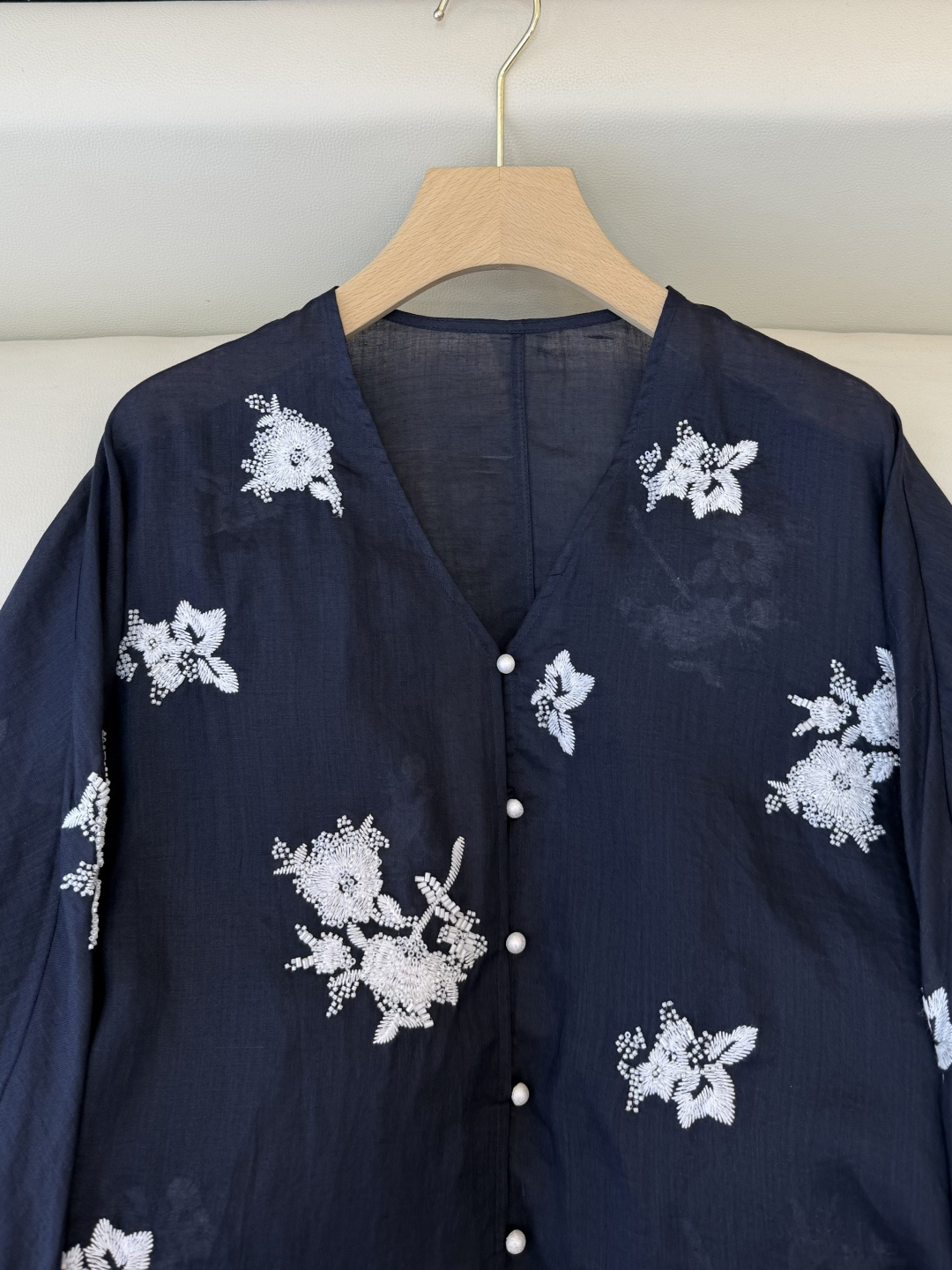 SY010#新款衬衫‼️zimm* 100%亚麻 珠片刺绣上衣 白色 藏青色 SMLXL