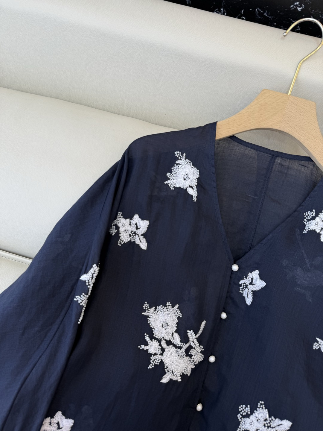 SY010#新款衬衫‼️zimm* 100%亚麻 珠片刺绣上衣 白色 藏青色 SMLXL