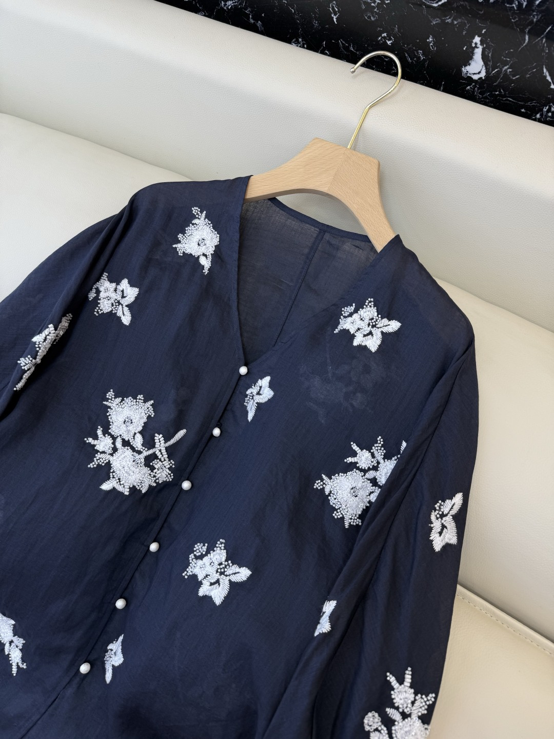 SY010#新款衬衫‼️zimm* 100%亚麻 珠片刺绣上衣 白色 藏青色 SMLXL