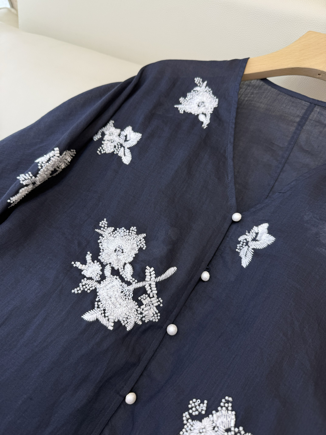 SY010#新款衬衫‼️zimm* 100%亚麻 珠片刺绣上衣 白色 藏青色 SMLXL