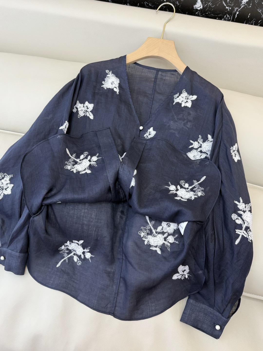SY010#新款衬衫‼️zimm* 100%亚麻 珠片刺绣上衣 白色 藏青色 SMLXL