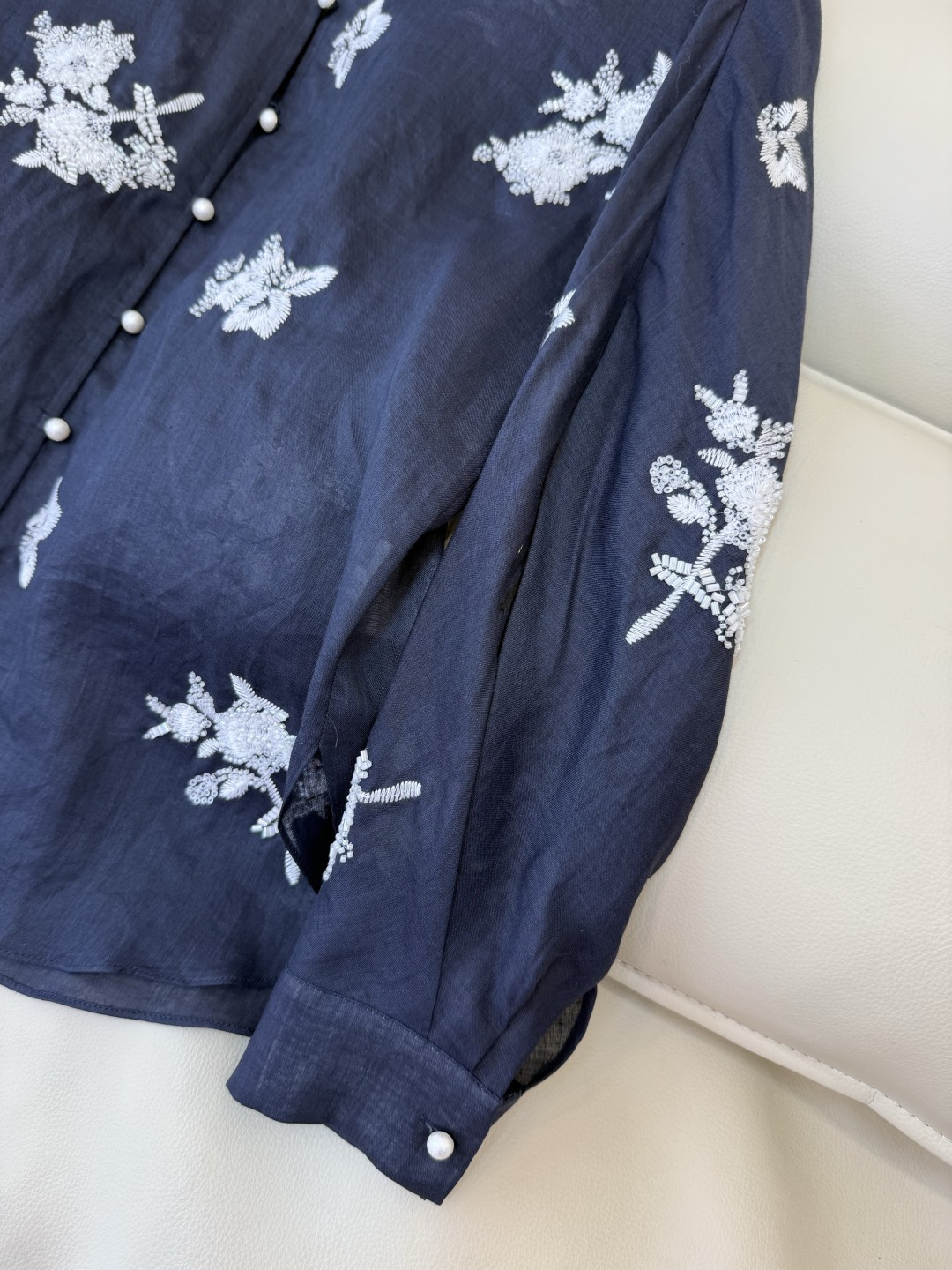 SY010#新款衬衫‼️zimm* 100%亚麻 珠片刺绣上衣 白色 藏青色 SMLXL