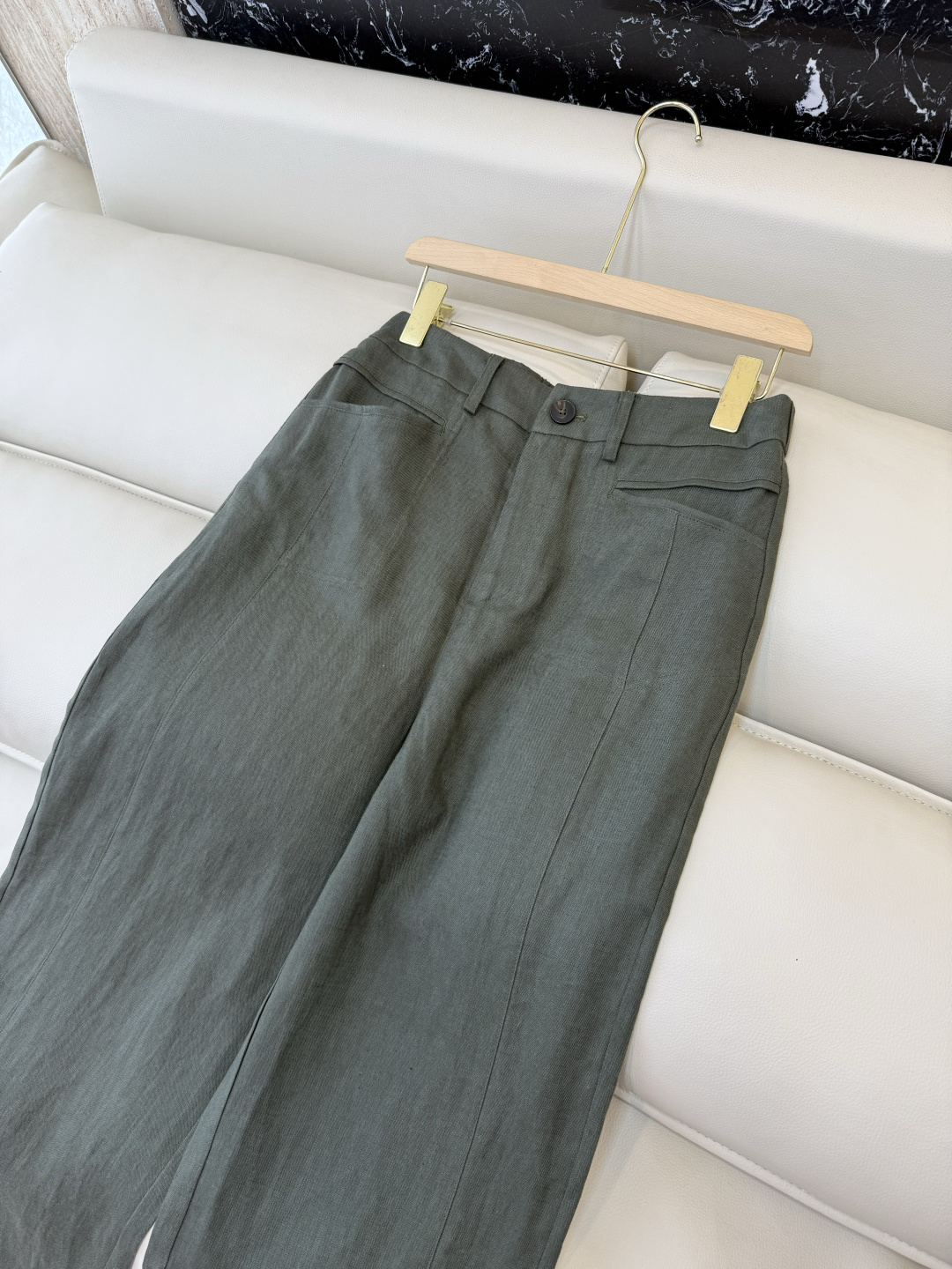 SY012#新款裤子P超级百搭款 100% 亚麻 显瘦长裤 咖色 绿色 白色 SMLXL